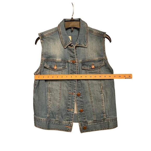Forerever 21 Denim Vest Button Down Chest Pockets Collared Blue Womens Medium - Picture 4 of 4
